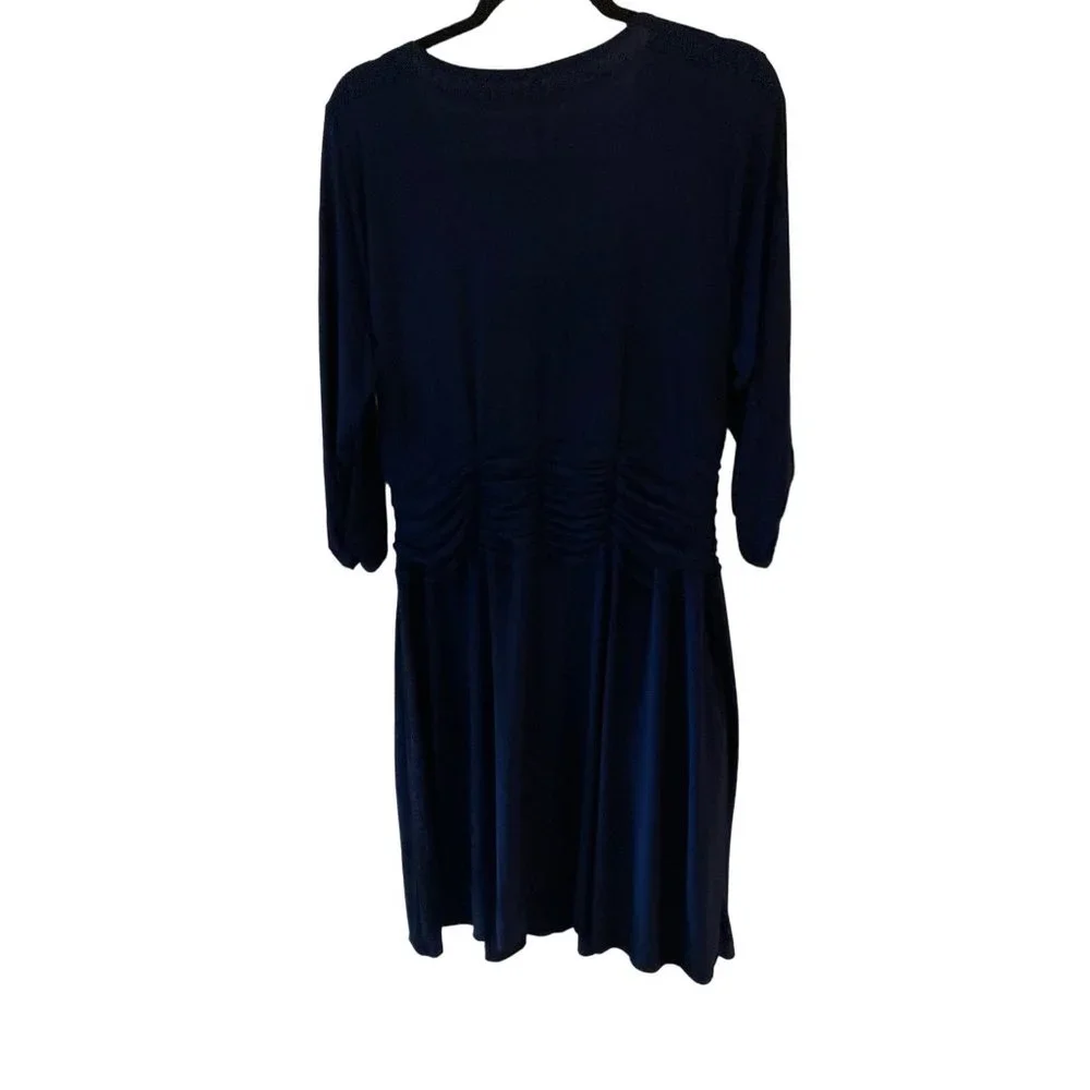 NWT NY COLLECTION PLUS SIZE RUCHED A-LINE DRESS NAVY 1X - Picture 8 of 10